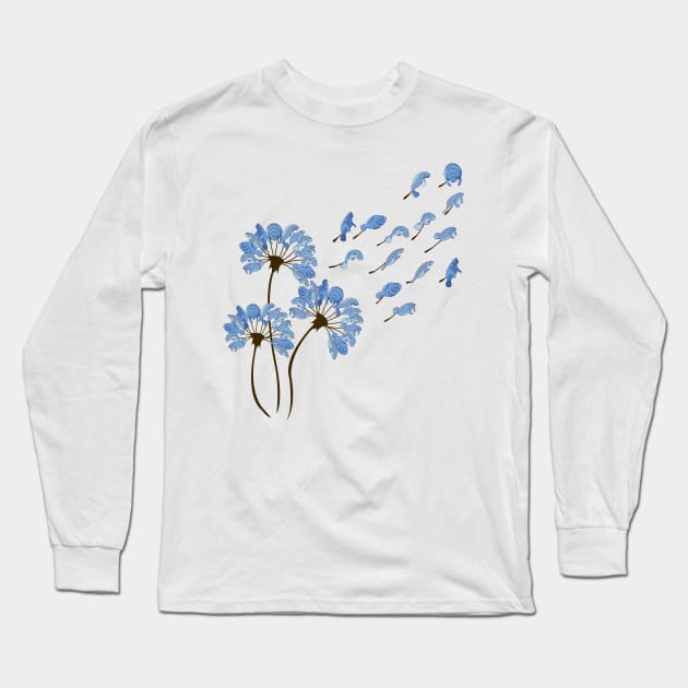 Manatee Shirt Dandelion Manatee Lover Long Sleeve T-Shirt by Nikkyta